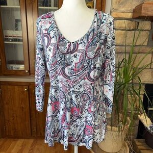 roz & Ali size large white multicolored paisley floral top 3/4 sleeve